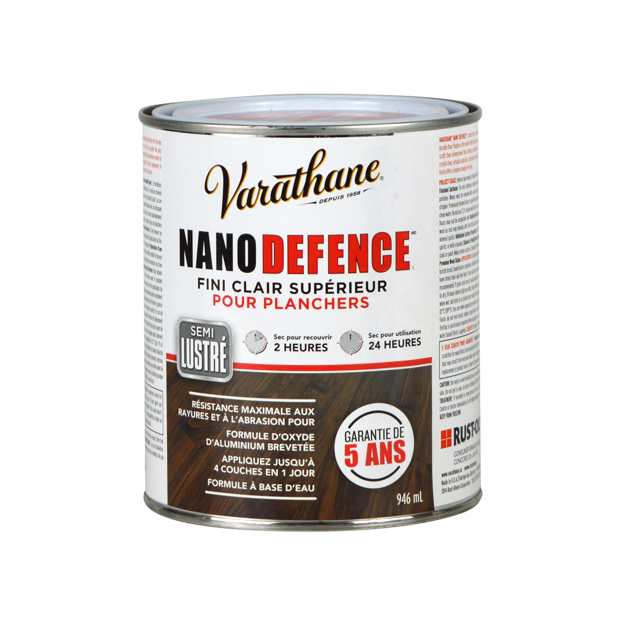 Fini clair supérieur Nano Defence pour planchers Fini semi-lustré