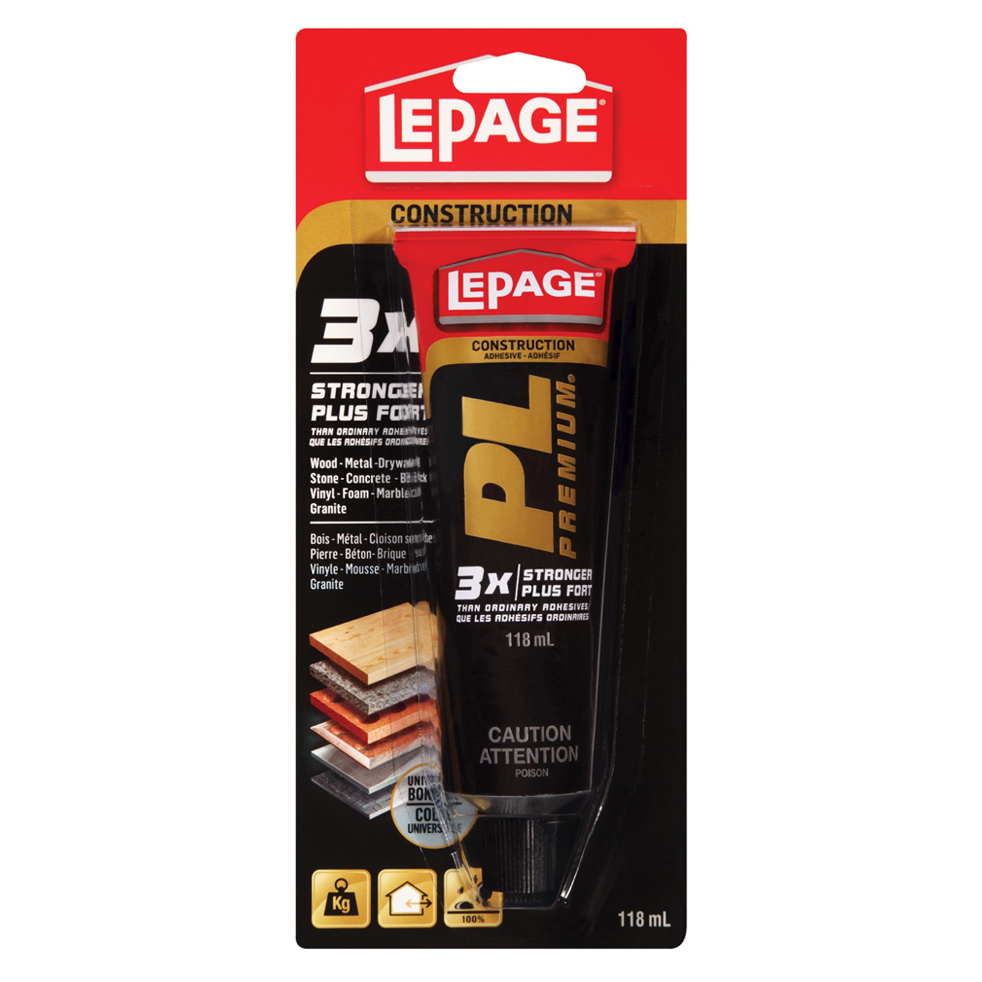 Adhésif de construction polyuréthane usage général 118 ml