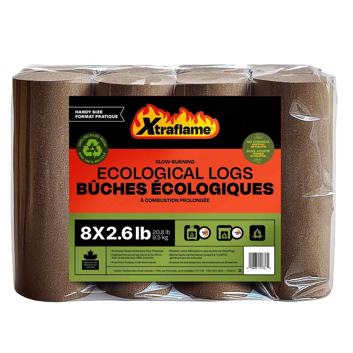 Bûches énergétiques 8/pqt, 2,65 lb chacune