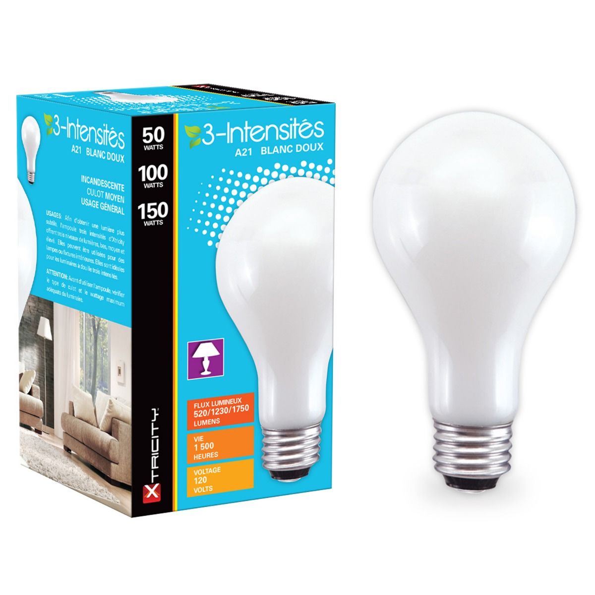 Ampoule incandescente à trois intensités A21 50/100/150 W