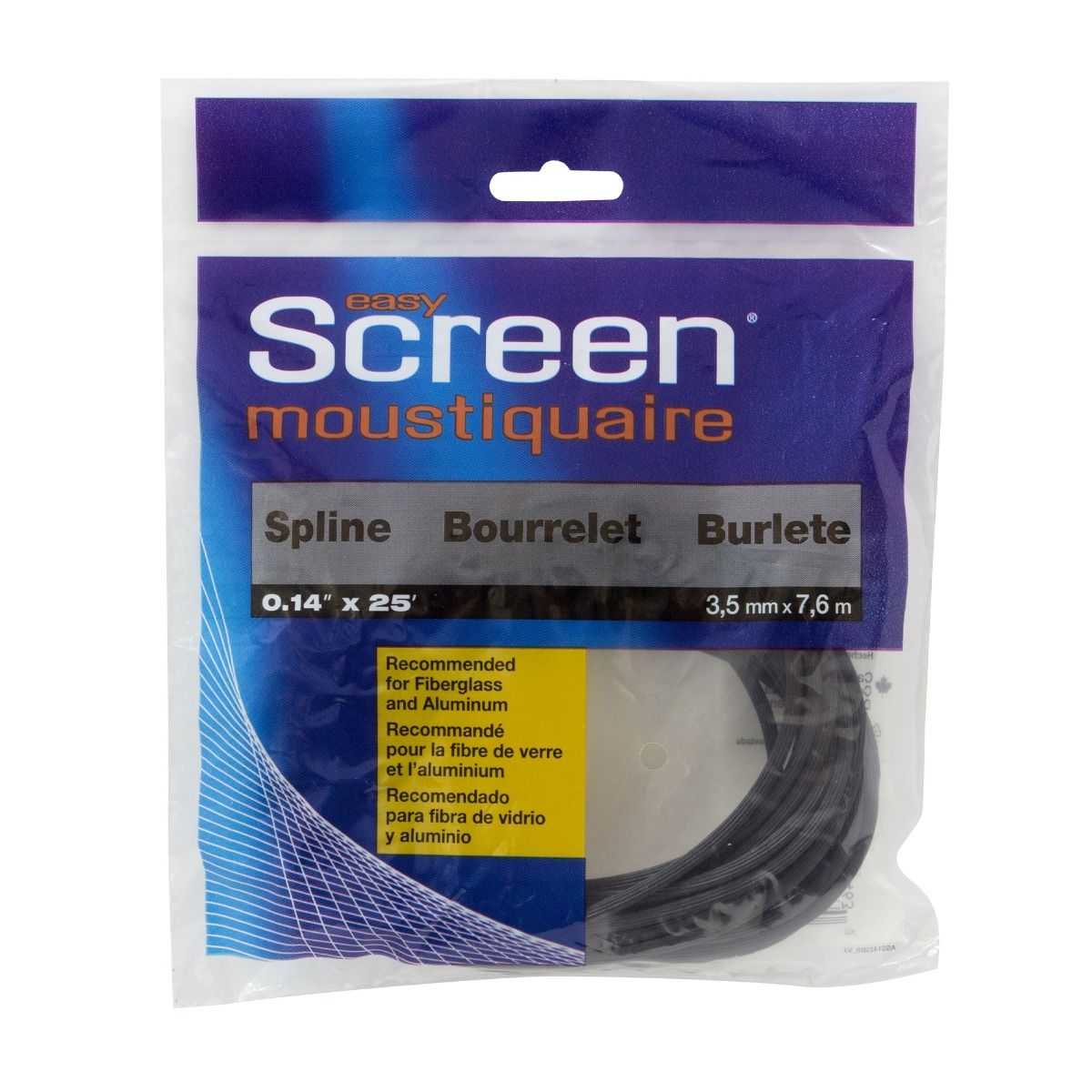 Bourrelet de moustiquaire noir 0,14 po x 25 pi
