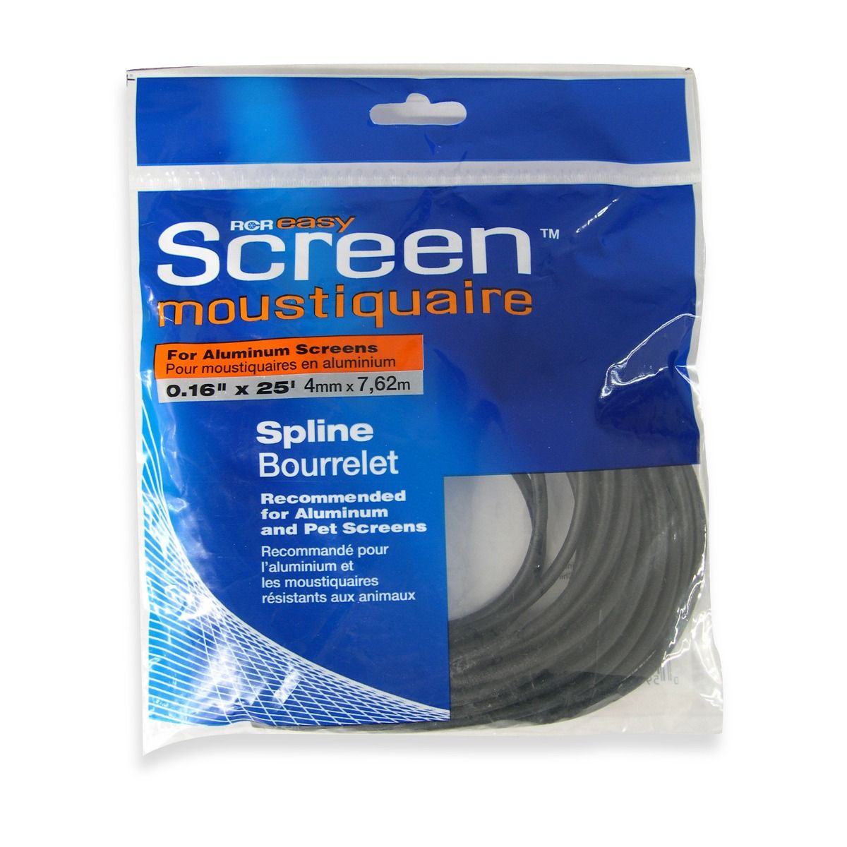 Bourrelet de moustiquaire noir 0,16 po x 25 pi
