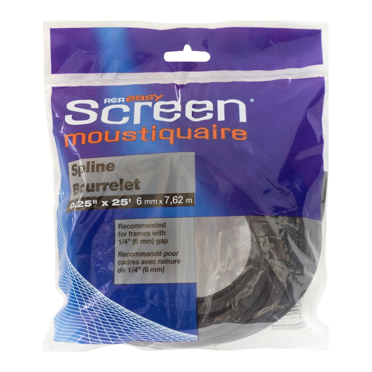 Bourrelet de moustiquaire noir 1/4 po x 25 pi