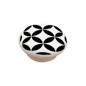 Bouton à motif contemporain 1 1/2’ en céramique blanc et noir