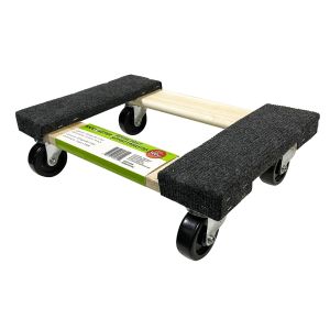 Chariot pour déménager sur roulettes en bois et tapis avec une capacité de 660 livres. Il mesure 12 pouces par 18 pouces.