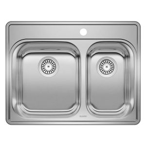 Évier 1 cuve et demie en acier inoxydable ESSENTIAL 27 po x 21 po Cuves de 8 po de profondeur.