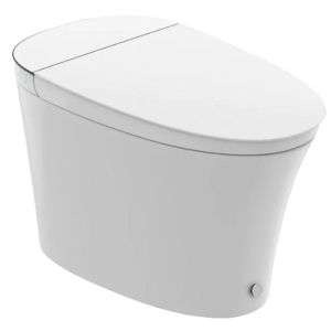 Toilette blanche allongée TELLURIDE avec siège à fermeture lente.
