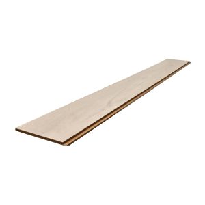 Plancher flottant AC3 de couleur Igloo mesurant 6 pouces par 48 pouces avec système Droplock et résistant à l'eau. Chaque boîte couvre 13.29 pi2 et son épaisseur est de 12 millimètres.