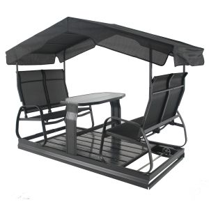 Balançoire en aluminium 4 places EXOTICA Noire Assises et dossiers rembourrés.