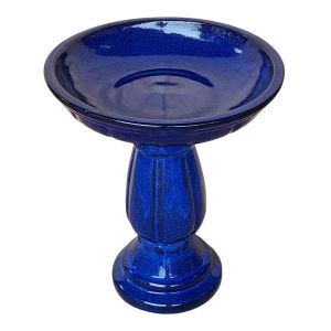 Bain d'oiseaux en terre cuite bleu