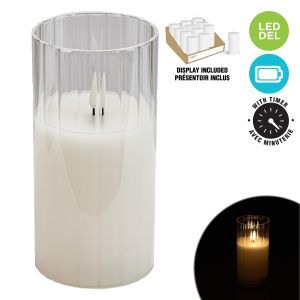 Chandelle en cire avec fausse flamme vacillante et pot en verre