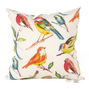 Coussin carré pour l'extérieur 16 po x 16 po Motifs d'oiseaux multicolores.