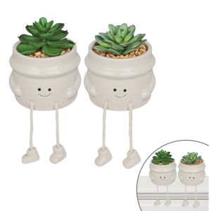 Pots de succulentes en forme de personnages avec jambes pendantes