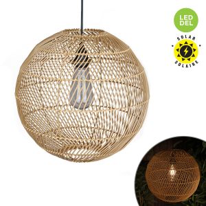 Lampe solaire suspendue style rotin