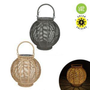 Lanterne solaire ronde de table style rotin