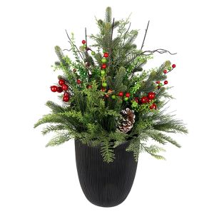 Pin de Noël vert, rouge et brun en pot 2 pi 7 po.