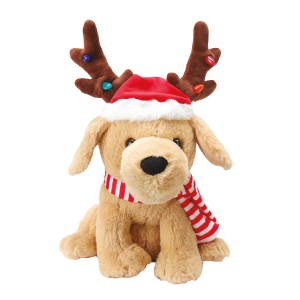 Peluche de chien avec chapeau de renne animée 14 po 