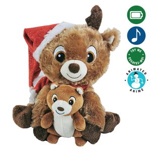 Peluche de maman et bébé renne avec chapeau de lutin animée 12 po 