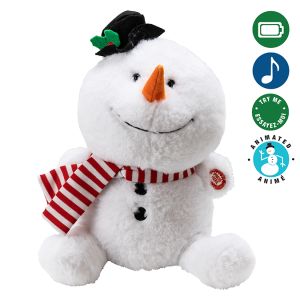 Peluche de bonhomme de neige avec chapeau noir musical 12 po