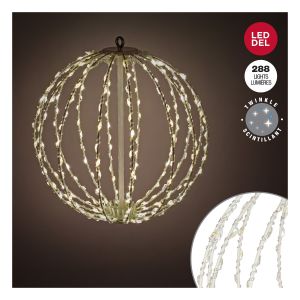 Boule de métal scintillante avec ruban lumineux DEL 30 cm 288 lumières.