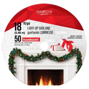 Guirlande de pin illuminée multicolore pour intérieur ou extérieur 18 pi 50 lumières incandescentes.