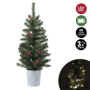 Sapin de Noël en pot avec 90 pointes 3 1/2 pi 35 lumières DEL Fonctionne à piles.