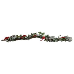 Guirlande de pin mixte givrée et décorée 6 pi