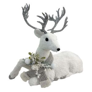 Renne assis avec foulard argent et blanc 13.5 po