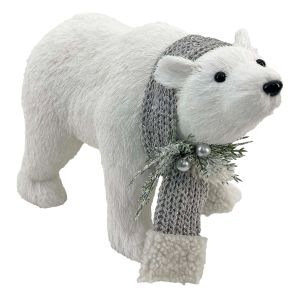 Ours debout tête haute avec foulard blanc et argent 8.5 po
