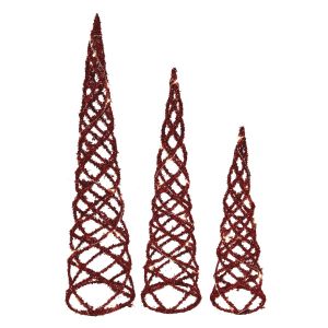 Ensemble de 3 sapins en cône rouge à DEL