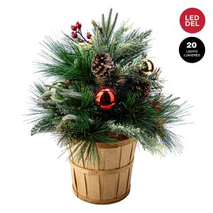 Pot décoratif de sapin mixte illuminé 22 po