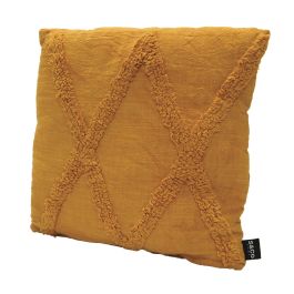 Coussin carré aux motifs touffus jaune moutarde