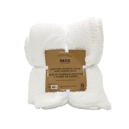 Jeté en flanelle texturée à revers en sherpa blanc