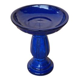 Bain d'oiseaux en terre cuite bleu