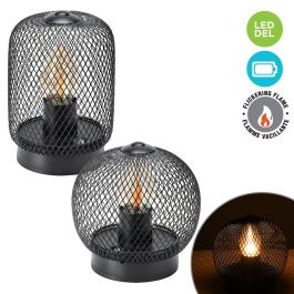 Lanterne de table noire fonctionnant à piles avec effet flamme