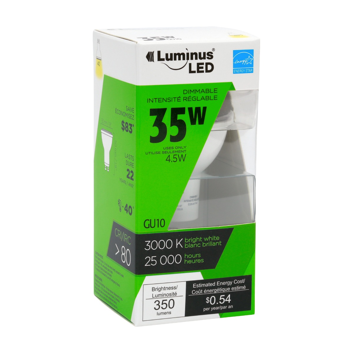 Ampoule DEL réglable GU10 blanc brillant 3000 K