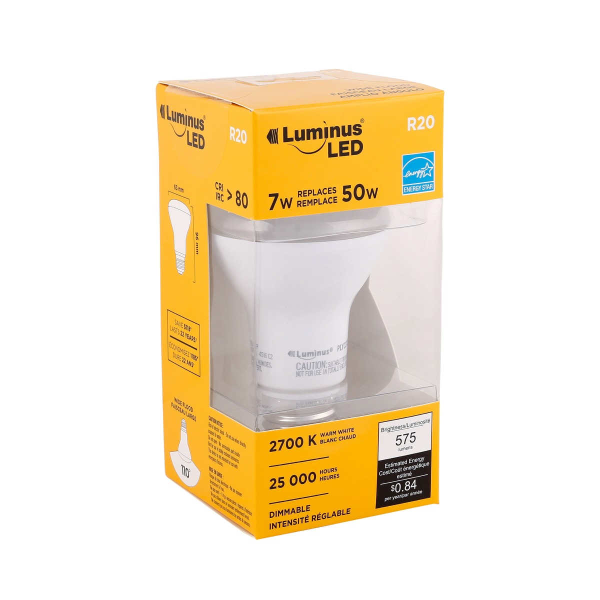 Ampoule DEL réglable R20 blanc chaud 2700 K