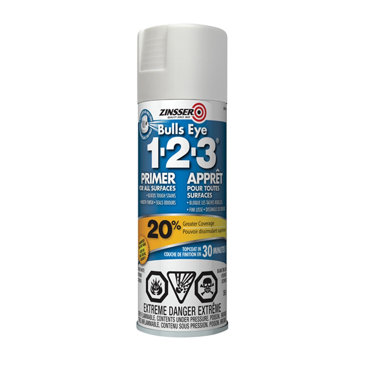 Zinsser apprêt scellant Bulls Eye 1-2-3 blanc en aérosol