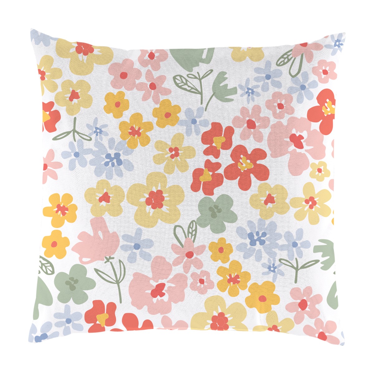 Coussin extérieur motif fleuri et carreaux jaunes