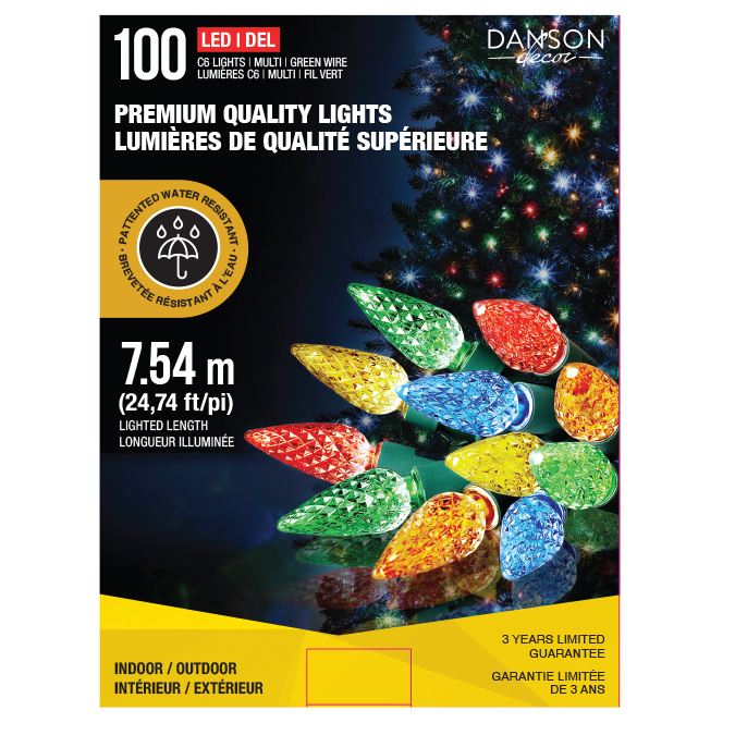Jeu de 100 lumières multicolores DEL C6 24.74 pi