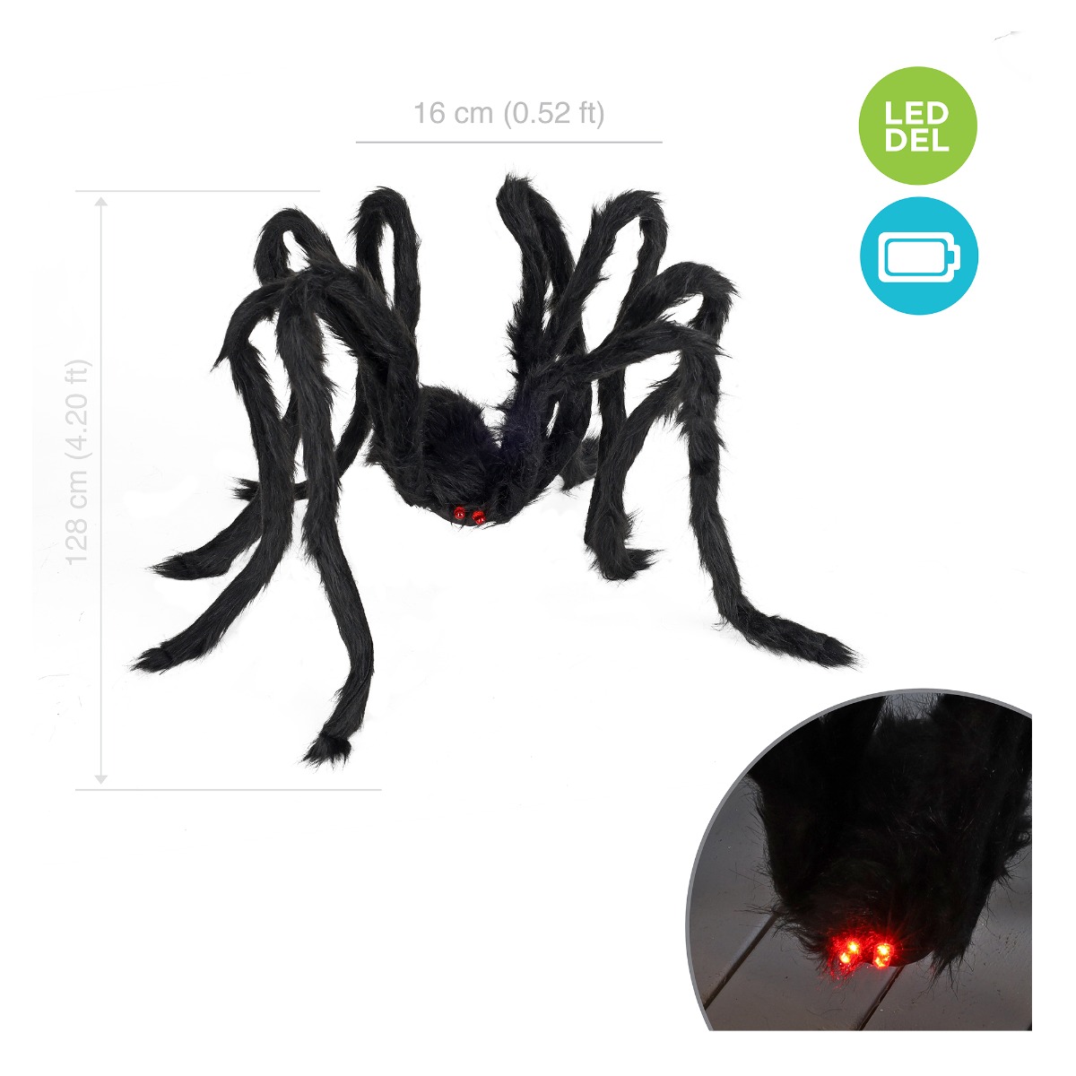 Araignée noire aux yeux rouges LED en peluche