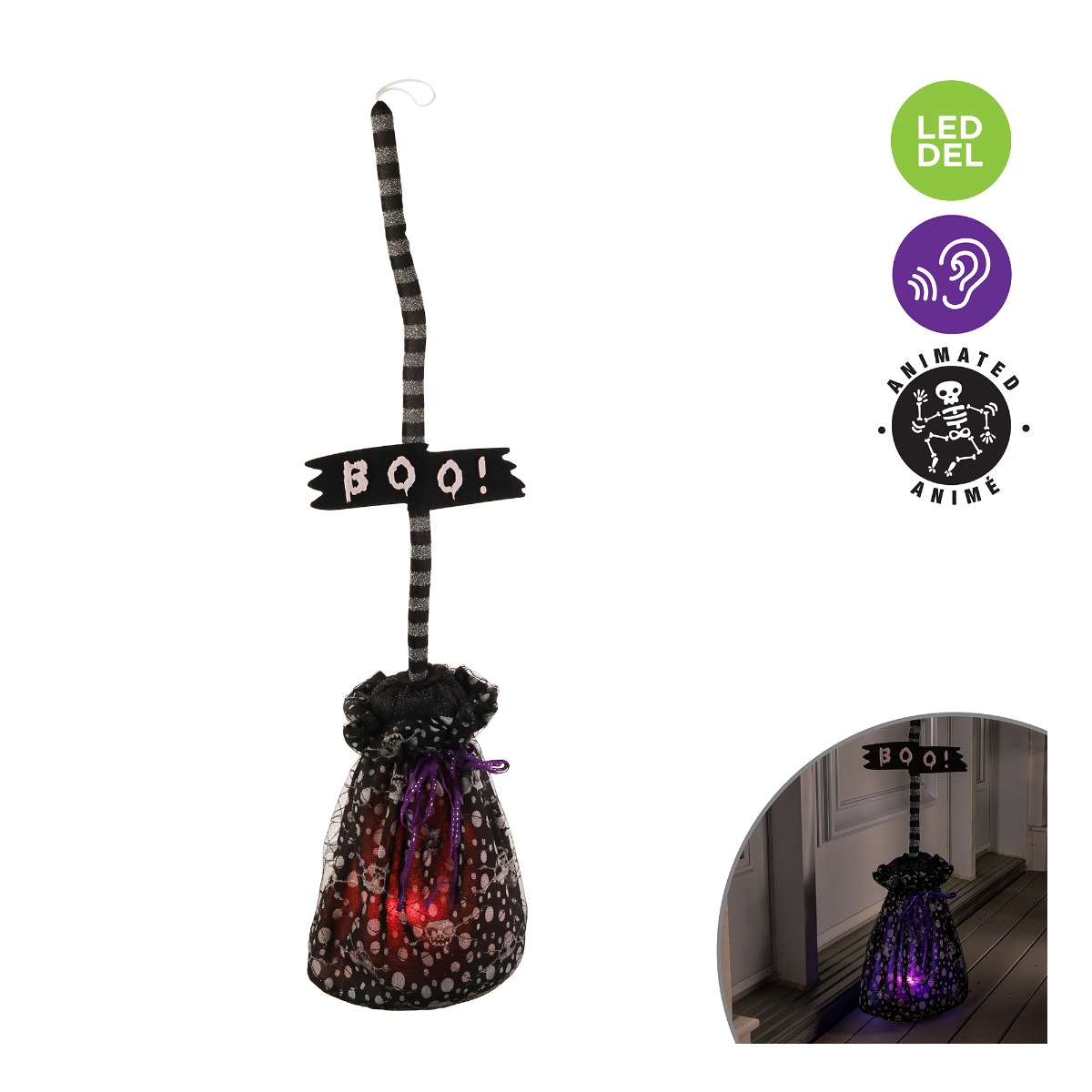 Balai de sorcière animé et lumineux LED